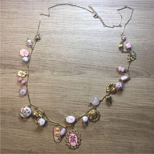 Gold-Tone Enamel Glass Ceramic long Boho Charm Necklace